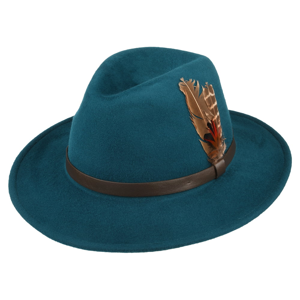 Sombrero Fedora Cheltenham impermeable de fieltro de lana de Failsworth - Verde Azulado