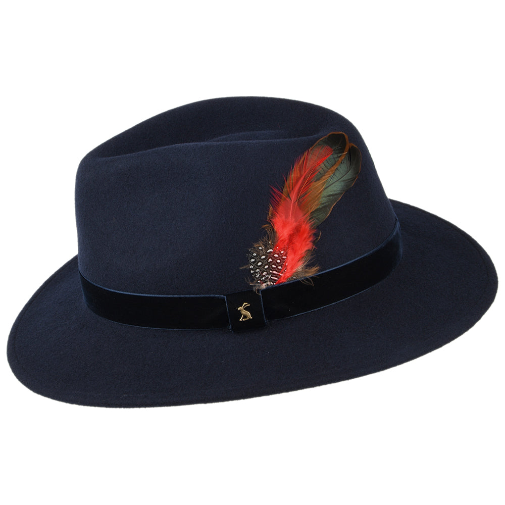 Sombrero Fedora de fieltro de lana ii con cinta de terciopelo de Joules - Azul Marino
