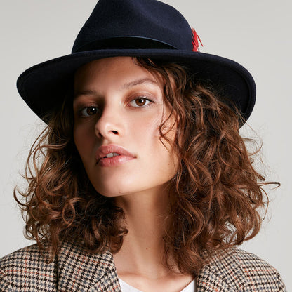 Sombrero Fedora de fieltro de lana ii con cinta de terciopelo de Joules - Azul Marino