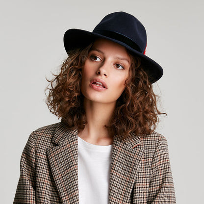 Sombrero Fedora de fieltro de lana ii con cinta de terciopelo de Joules - Azul Marino