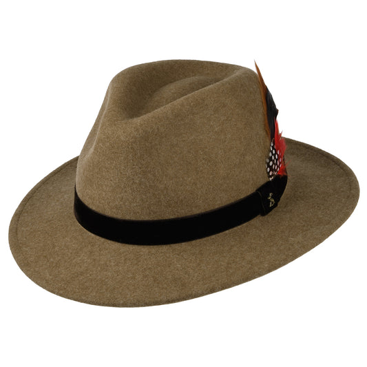 Sombrero Fedora de fieltro de lana ii con cinta de terciopelo de Joules - Camel