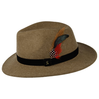 Sombrero Fedora de fieltro de lana ii con cinta de terciopelo de Joules - Camel