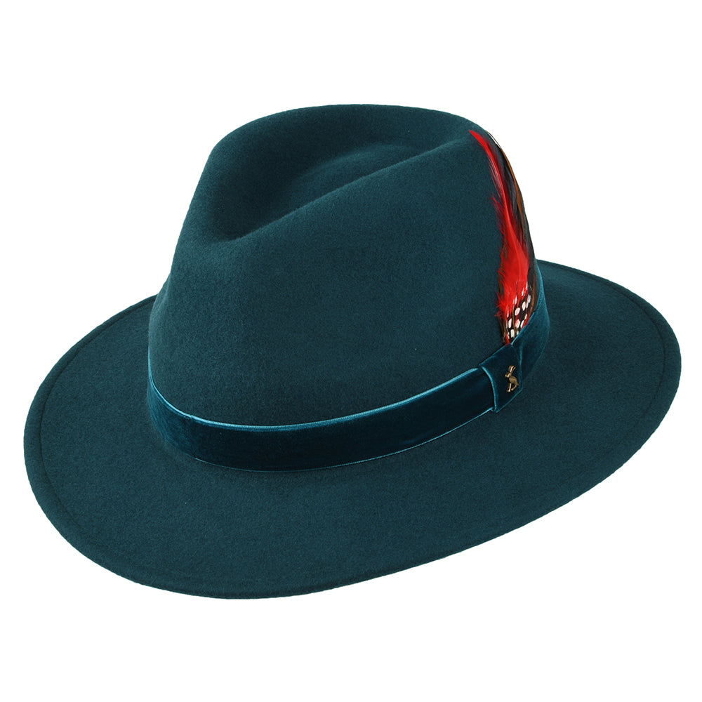 Sombrero Fedora de fieltro de lana ii con cinta de terciopelo de Joules - Verde Azulado