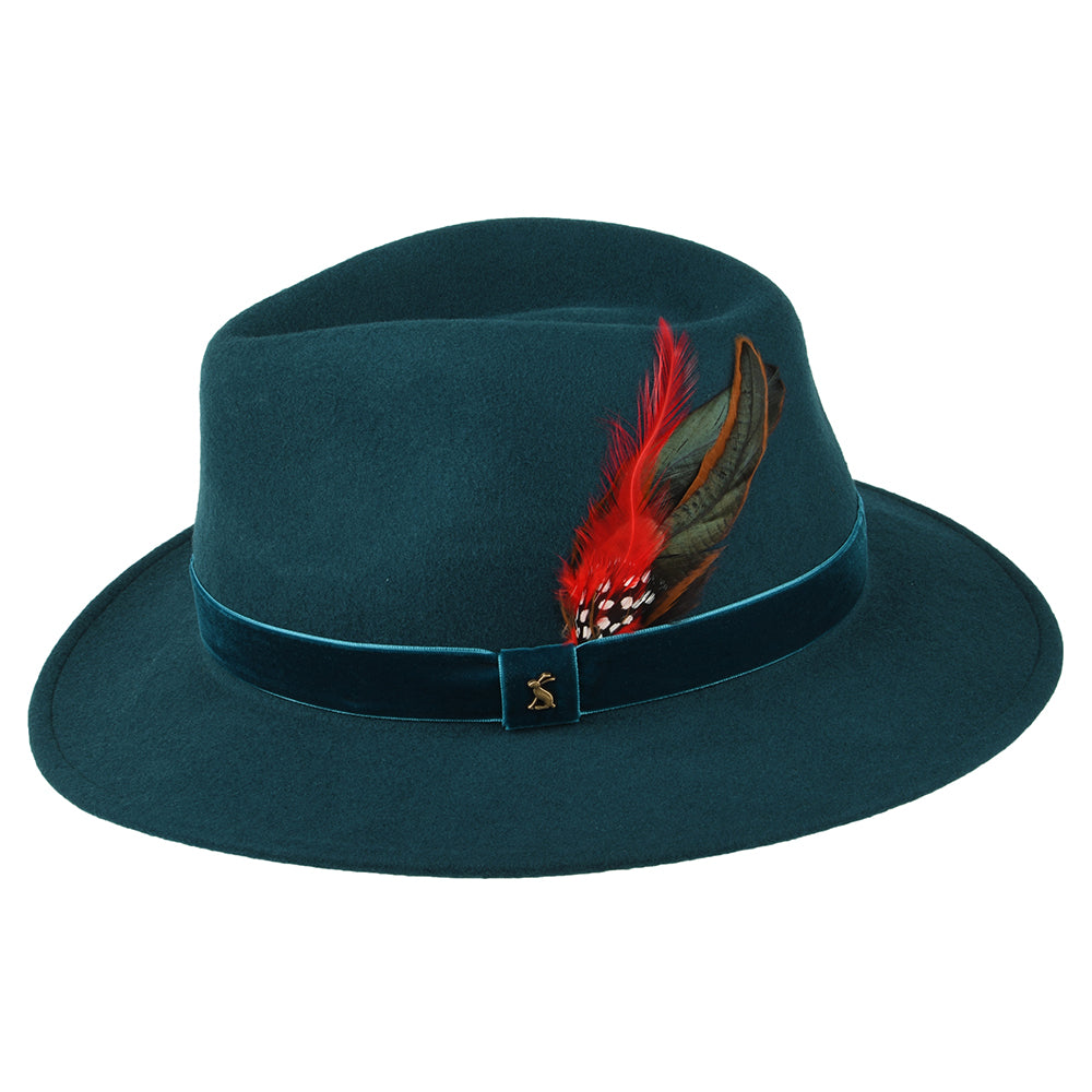 Sombrero Fedora de fieltro de lana ii con cinta de terciopelo de Joules - Verde Azulado