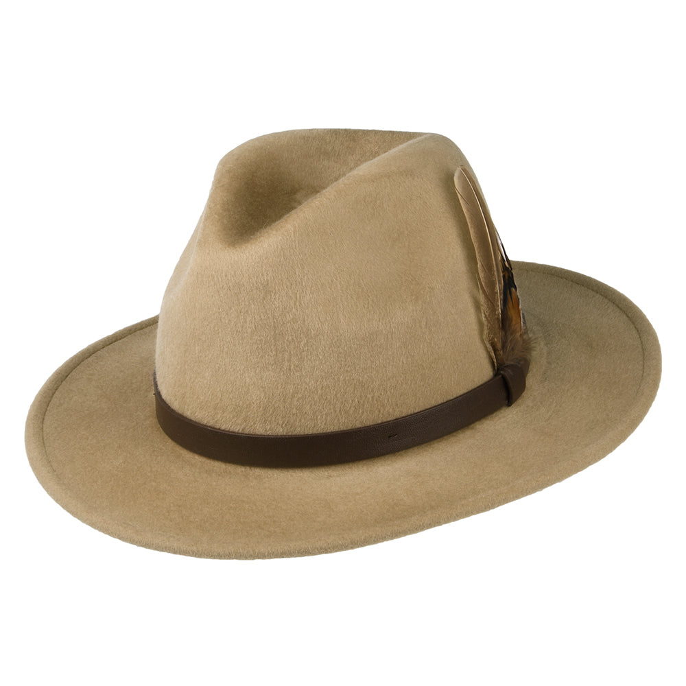 Sombrero Fedora Cheltenham impermeable de fieltro de lana de Failsworth - Camel