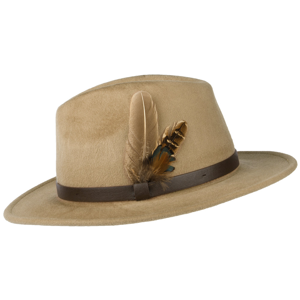 Sombrero Fedora Cheltenham impermeable de fieltro de lana de Failsworth - Camel