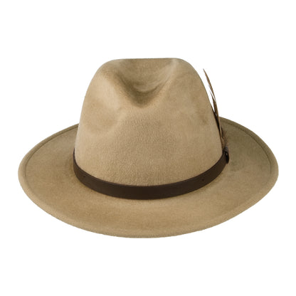 Sombrero Fedora Cheltenham impermeable de fieltro de lana de Failsworth - Camel
