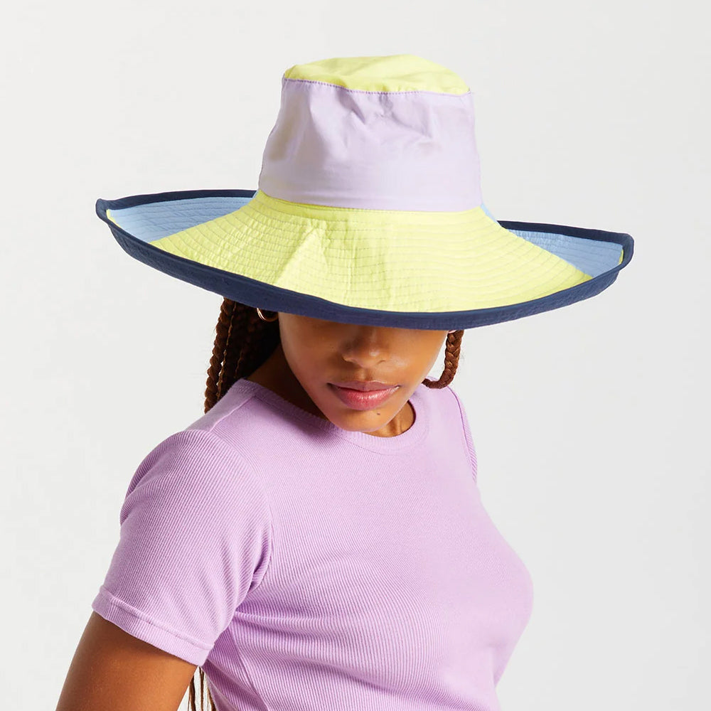 Sombrero de pescador Maddie de ala ancha plegable de Brixton - Morado-Amarillo-Azur