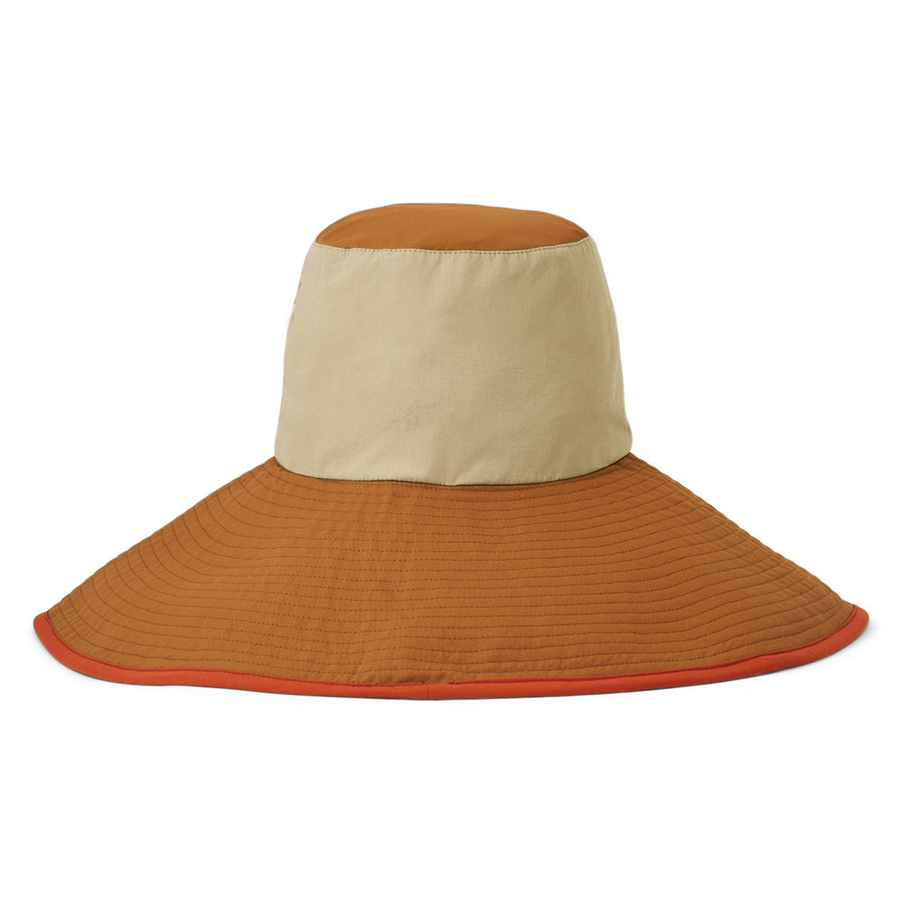 Sombrero de pescador Maddie de ala ancha plegable de Brixton - Arena-Marrón-Blanco