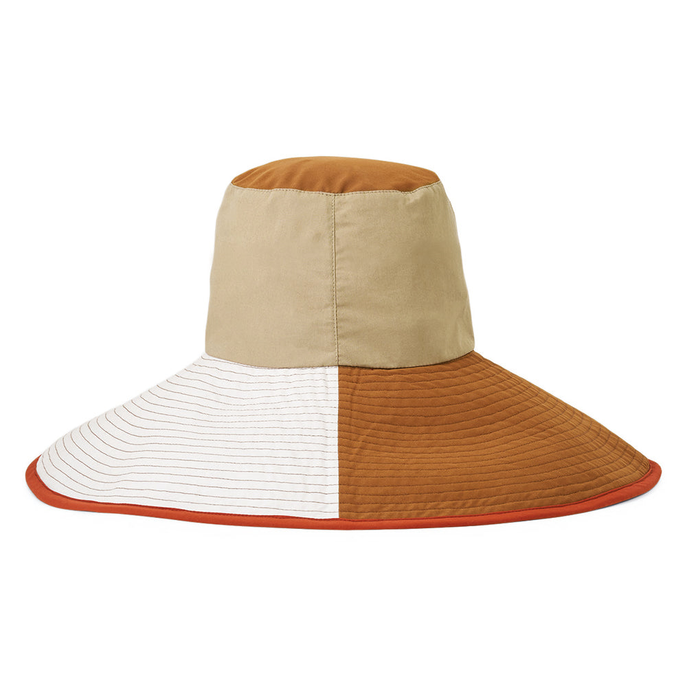 Sombrero de pescador Maddie de ala ancha plegable de Brixton - Arena-Marrón-Blanco
