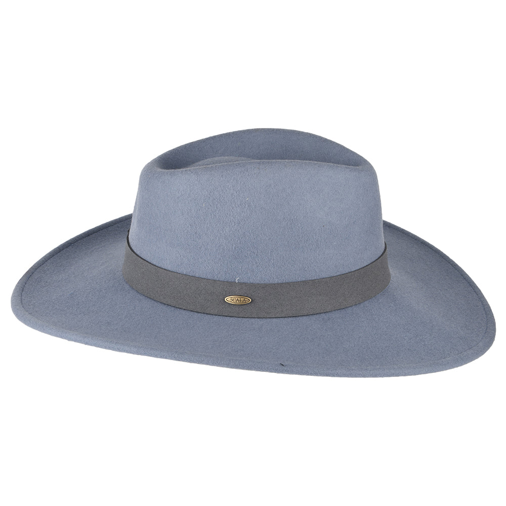 Sombrero Fedora Safari Inaki de fieltro de lana de Scala - Azul Ártico
