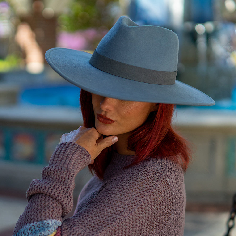 Sombrero Fedora Safari Inaki de fieltro de lana de Scala - Azul Ártico