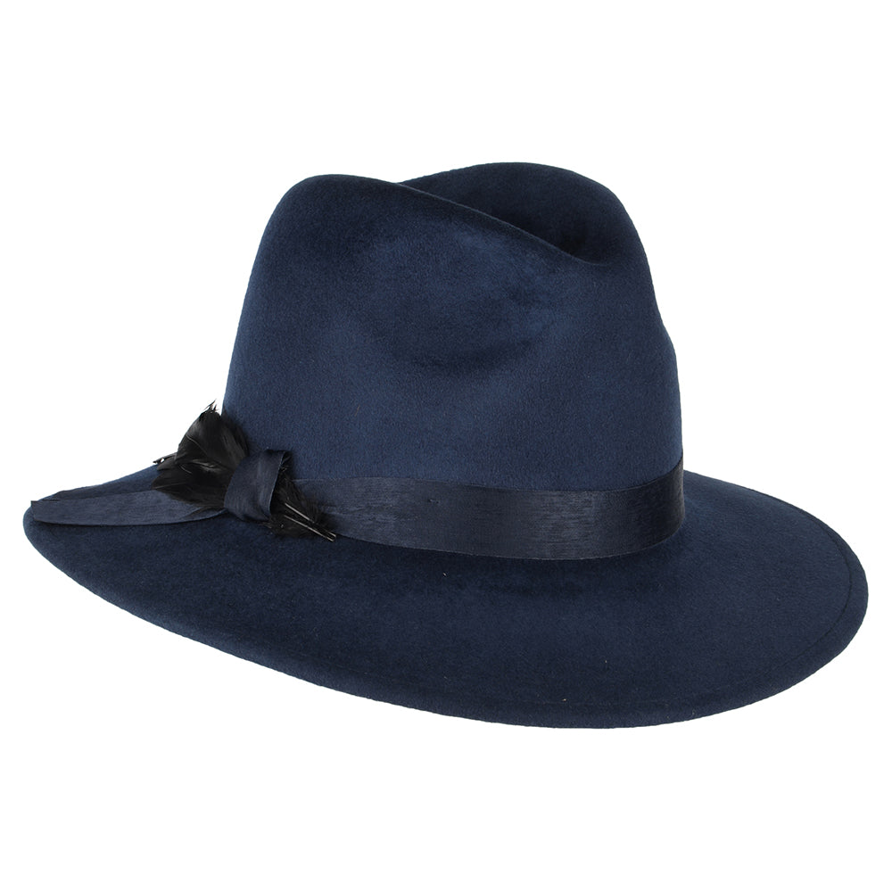 Sombrero Fedora impermeable de fieltro de lana con pluma de Failsworth - Azul Marino