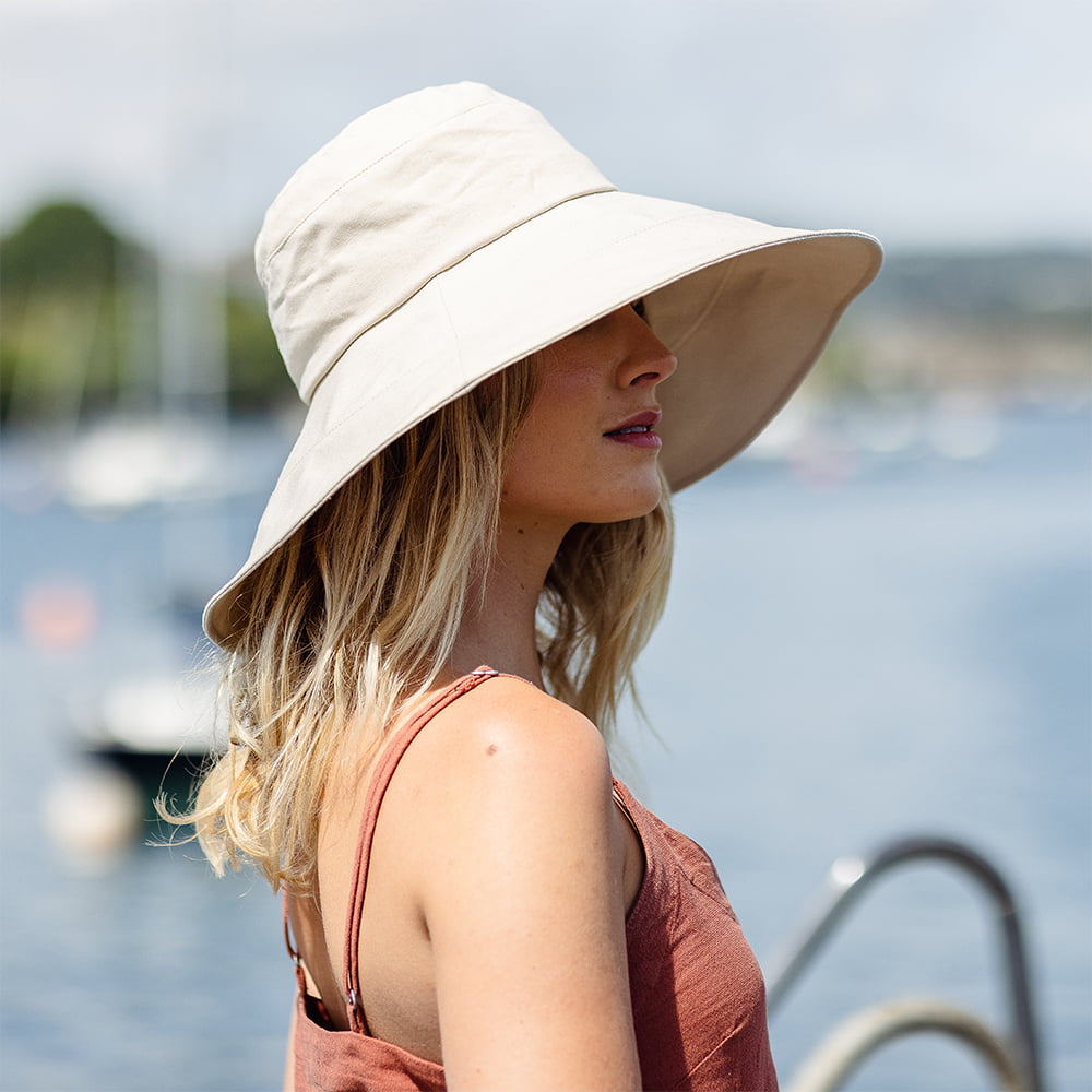 Sombrero de Sol Monaco plegable de lino-algodón para mujeres de sur la tête - Beige