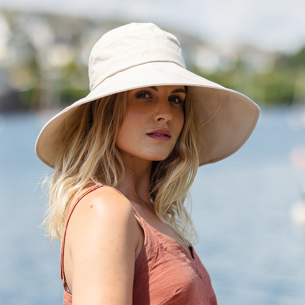 Sombrero de Sol Monaco plegable de lino-algodón para mujeres de sur la tête - Beige