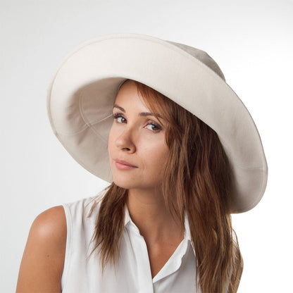 Sombrero de Sol Monaco plegable de lino-algodón para mujeres de sur la tête - Beige