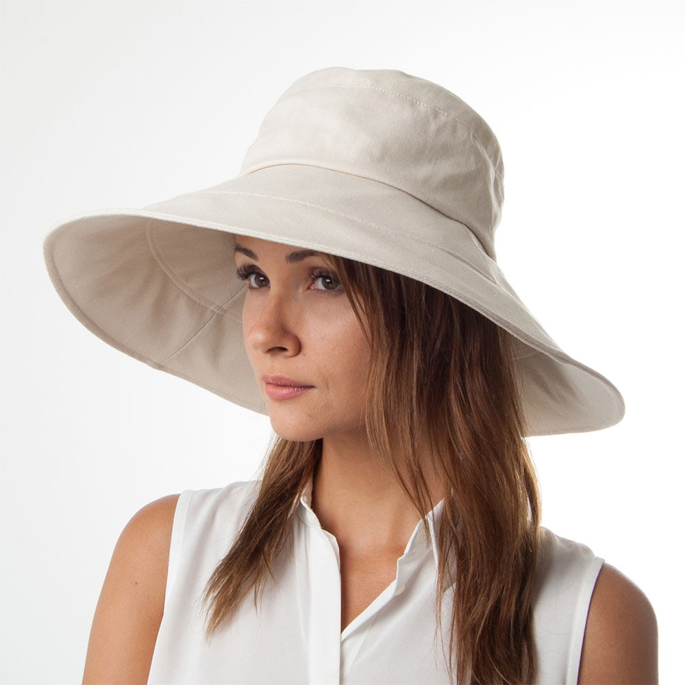 Sombrero de Sol Monaco plegable de lino-algodón para mujeres de sur la tête - Beige