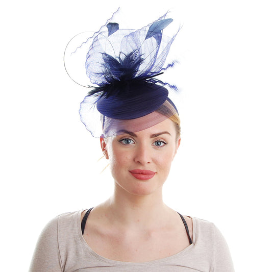 Tocado Pillbox Aubrey de Tulle de Failsworth - Azul Marino