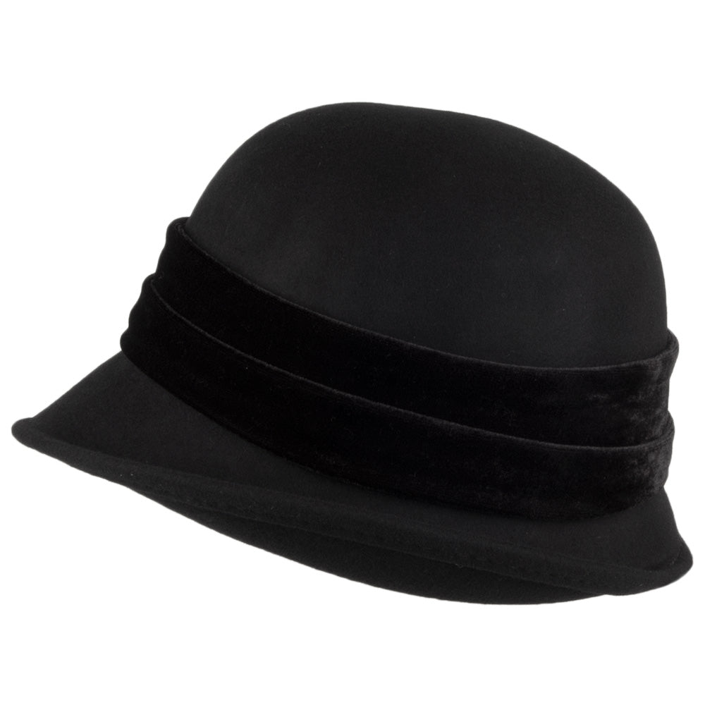 Sombrero Cloche mujeres Madeline de fieltro de lana con cinta de terciopelo de Scala - Negro