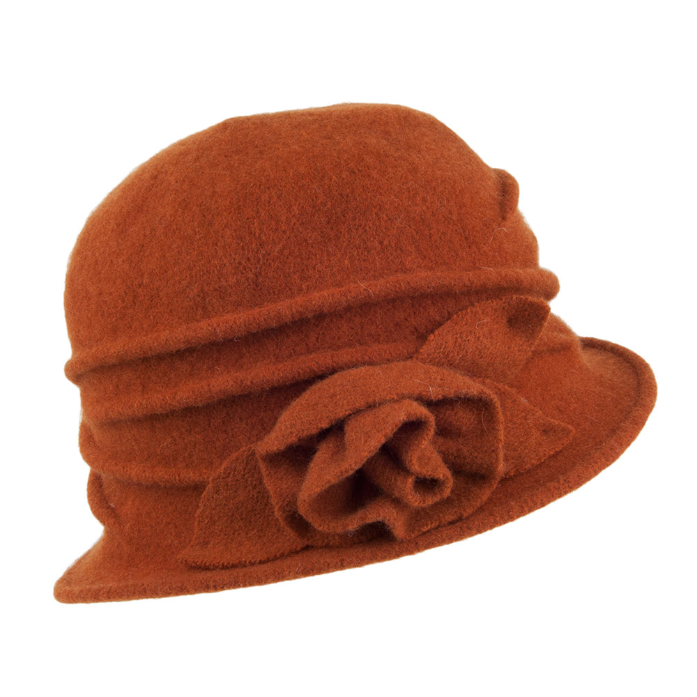 Sombrero Cloche de lana con roseta de Scala - Rojo Óxido