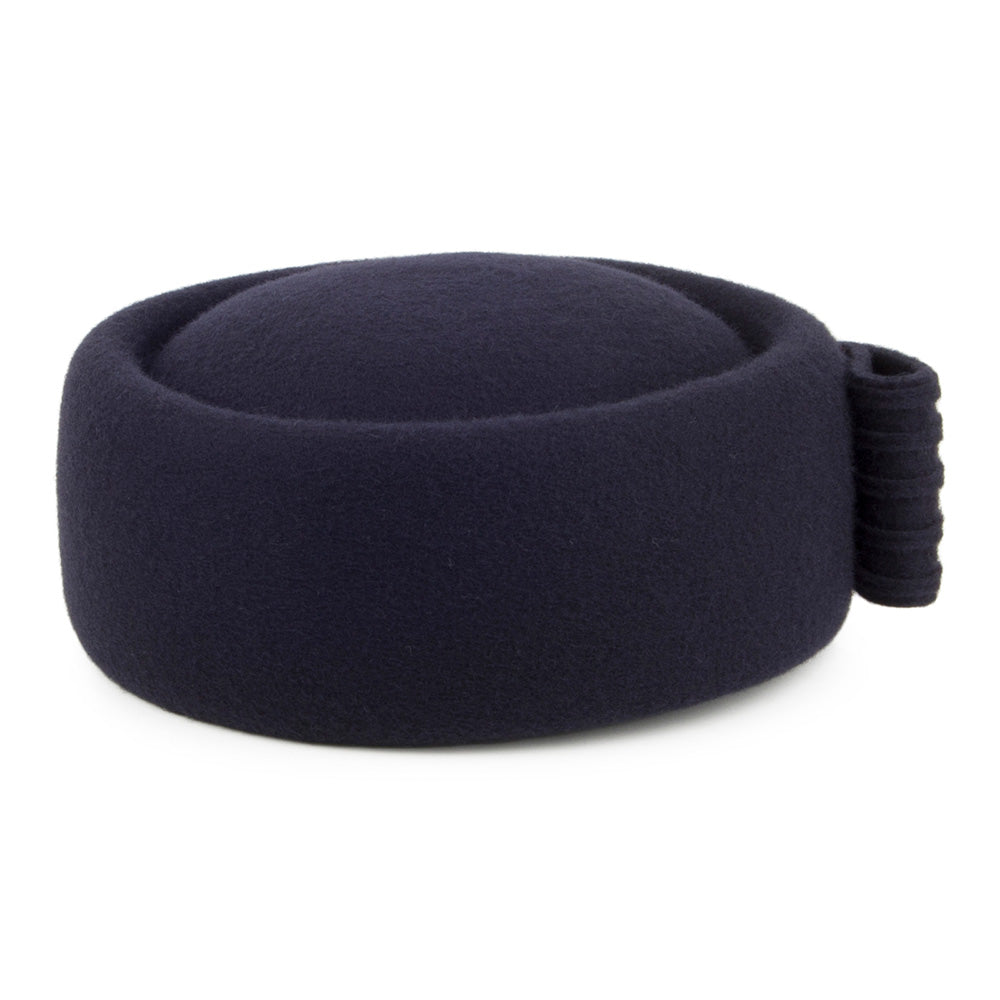 Sombrero Pillbox Jackie O Jackie O con lazo decorativo de lana de Whiteley - Azul Marino