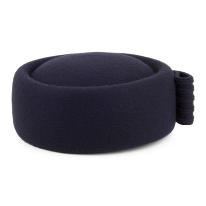 Sombrero Pillbox Jackie O Jackie O con lazo decorativo de lana de Whiteley - Azul Marino
