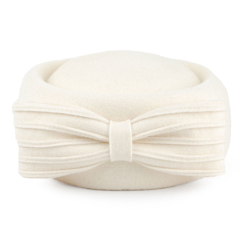Sombrero Pillbox Jackie O con lazo decorativo de lana de Whiteley - Blanco Roto