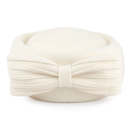 Sombrero Pillbox Jackie O con lazo decorativo de lana de Whiteley - Blanco Roto