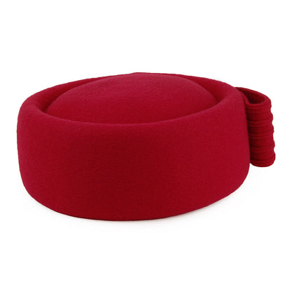Sombrero Pillbox Jackie O con lazo decorativo de lana de Whiteley - Rojo