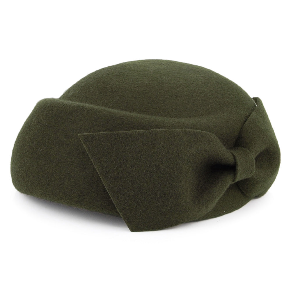 Sombrero Pillbox Avery de lana con lazo de Whiteley - Verde Musgo