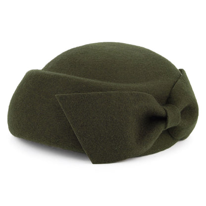 Sombrero Pillbox Avery de lana con lazo de Whiteley - Verde Musgo