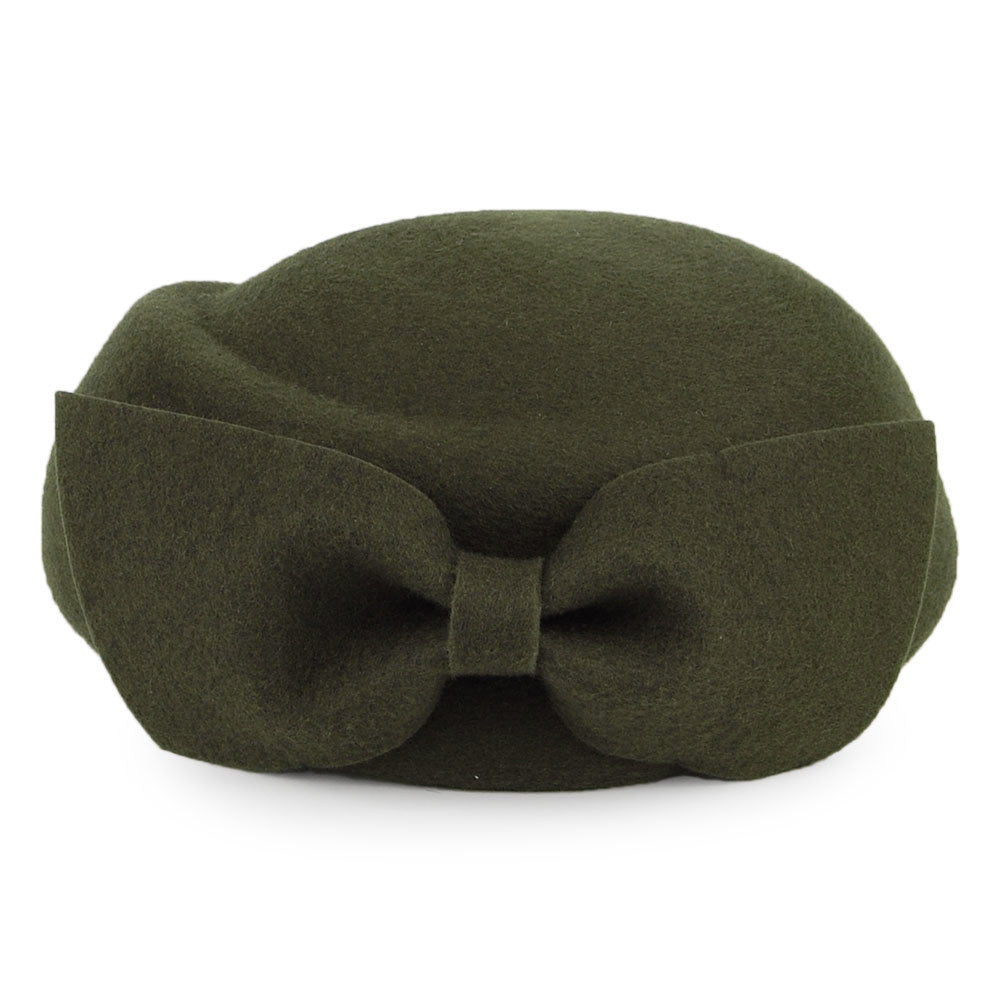 Sombrero Pillbox Avery de lana con lazo de Whiteley - Verde Musgo