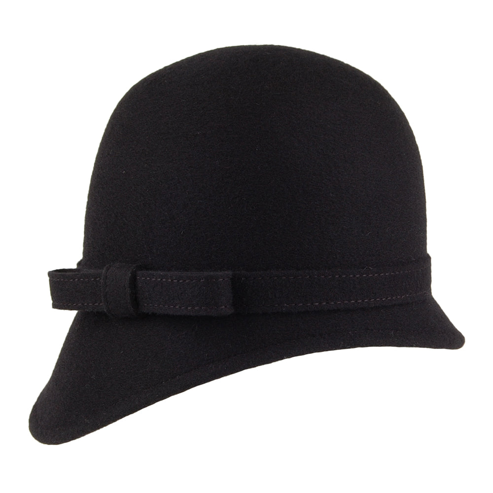 Sombrero Cloche Harper de lana con lazo de Whiteley - Negro