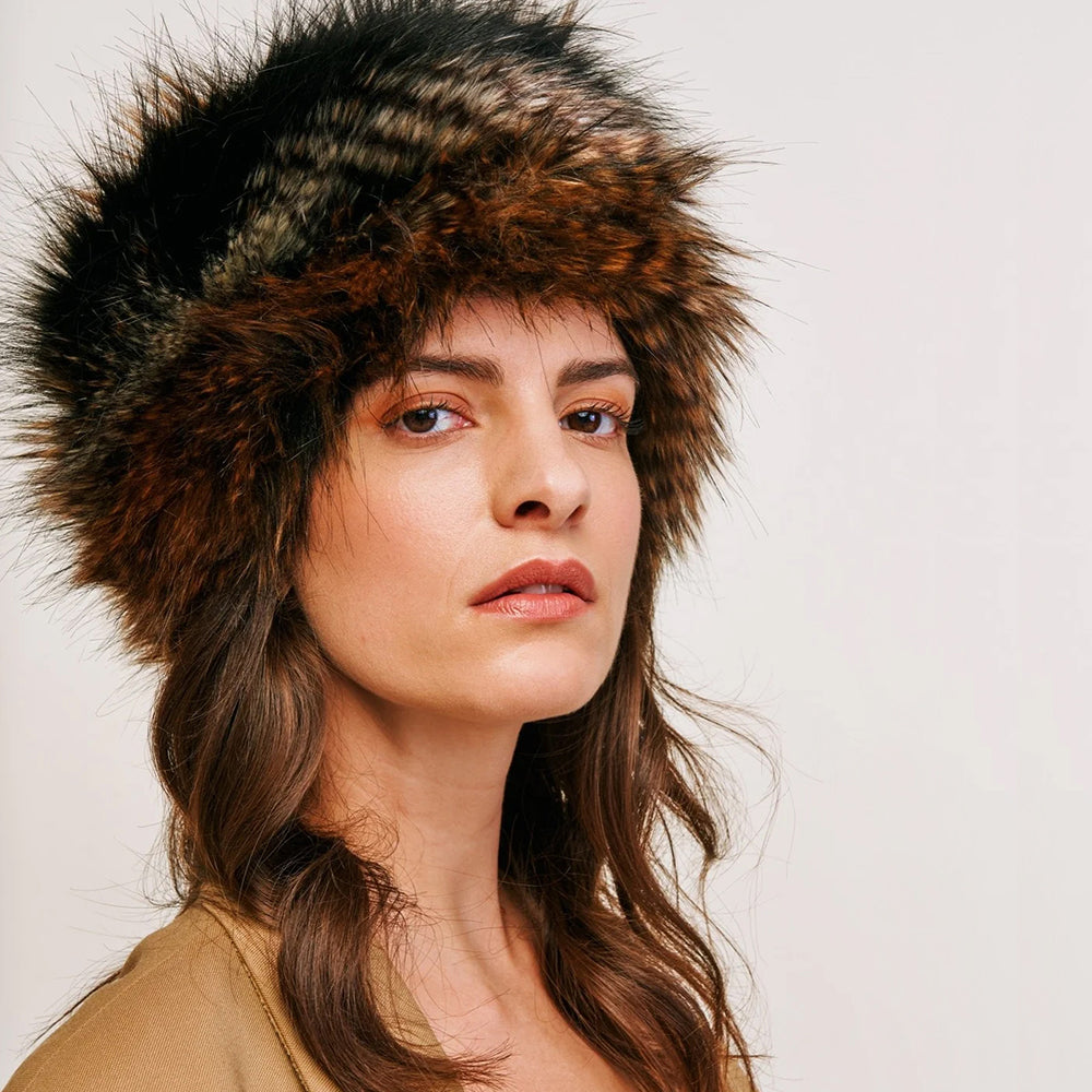 Sombrero Pillbox Invierno de piel sintética de Helen Moore - Marrón Codorniz