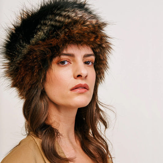 Sombrero Pillbox Invierno de piel sintética de Helen Moore - Marrón Codorniz