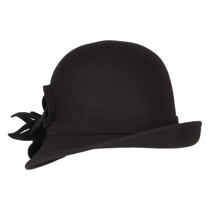 Sombrero Cloche Flor de fieltro de lana de Failsworth - Negro