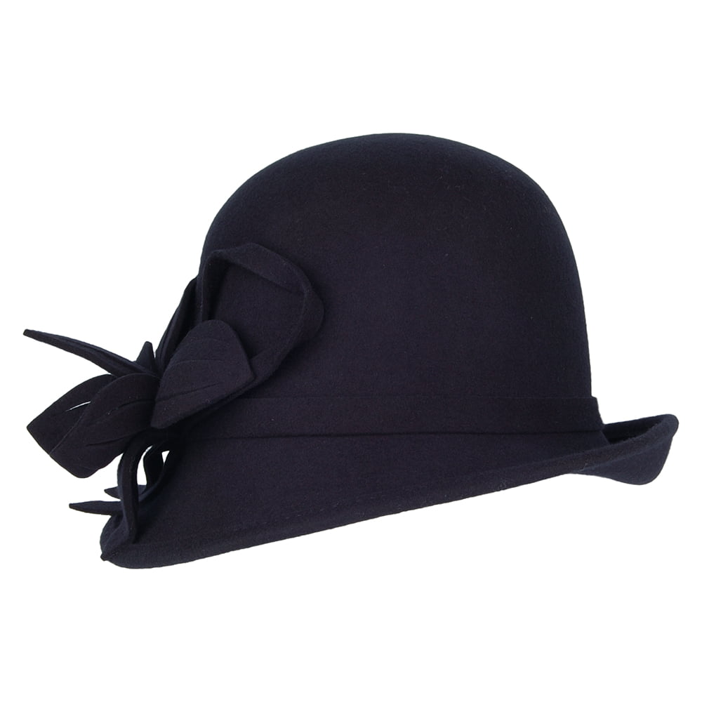 Sombrero Cloche Flor de fieltro de lana de Failsworth - Azul Marino