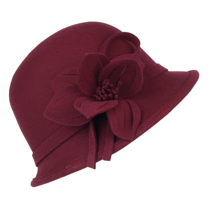Sombrero Cloche Flor de fieltro de lana de Failsworth - Burdeos