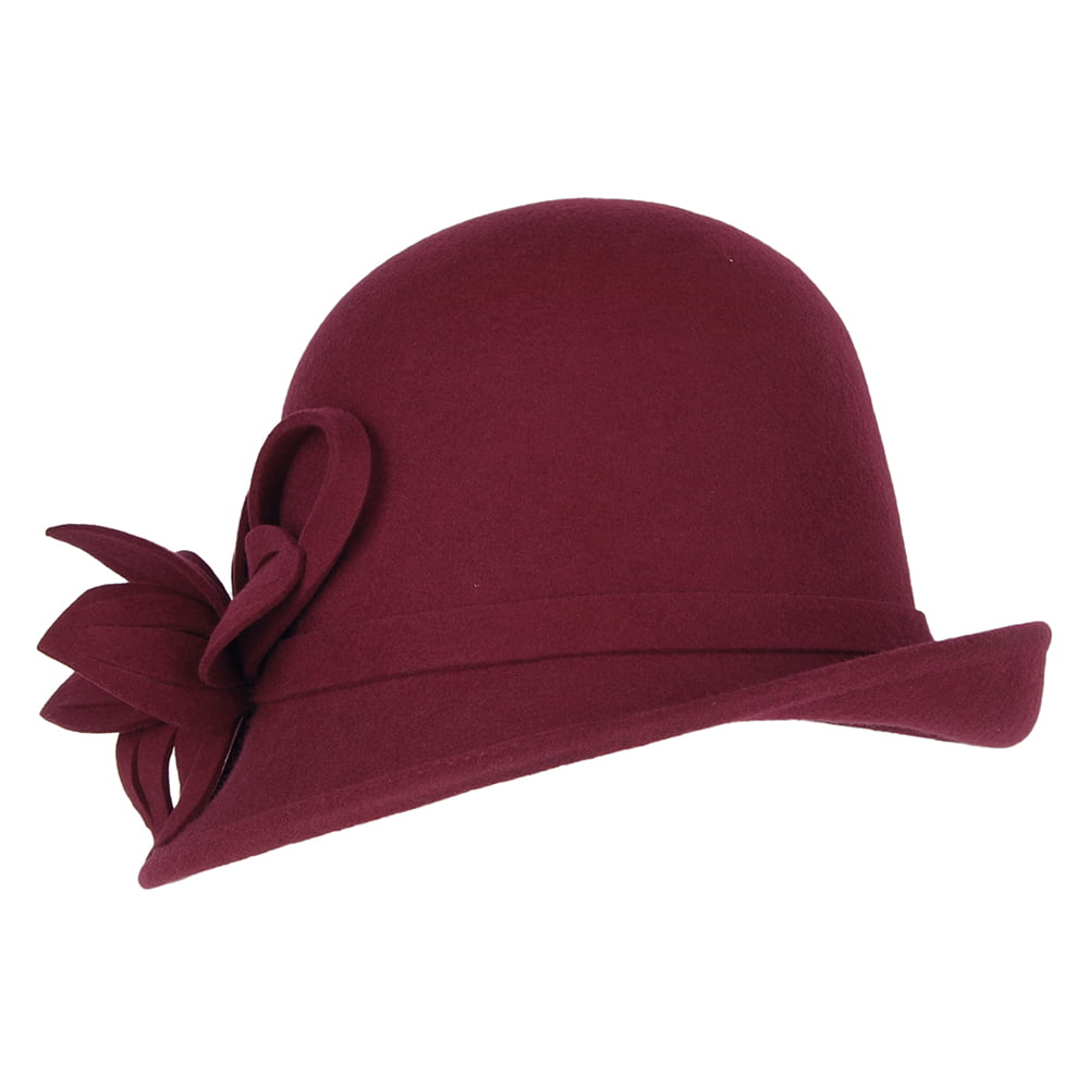 Sombrero Cloche Flor de fieltro de lana de Failsworth - Burdeos
