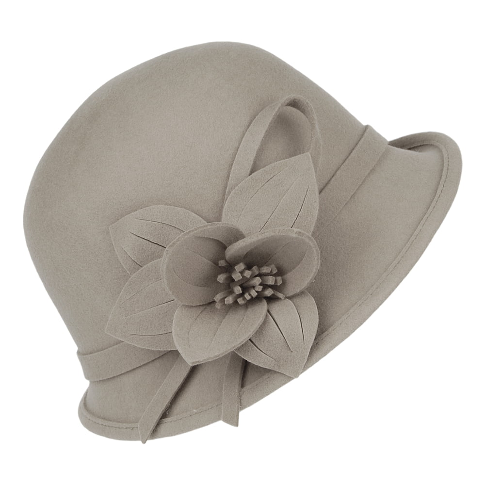 Sombrero Cloche Flor de fieltro de lana de Failsworth - Latte