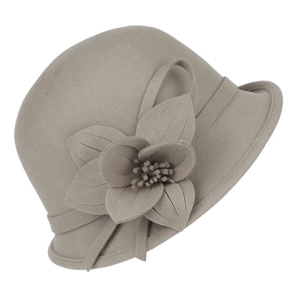 Sombrero Cloche Flor de fieltro de lana de Failsworth - Latte
