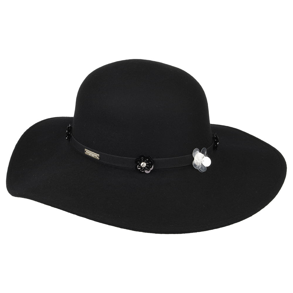 Sombrero flexible mujeres Flower de fieltro de lana de Seeberger - Negro