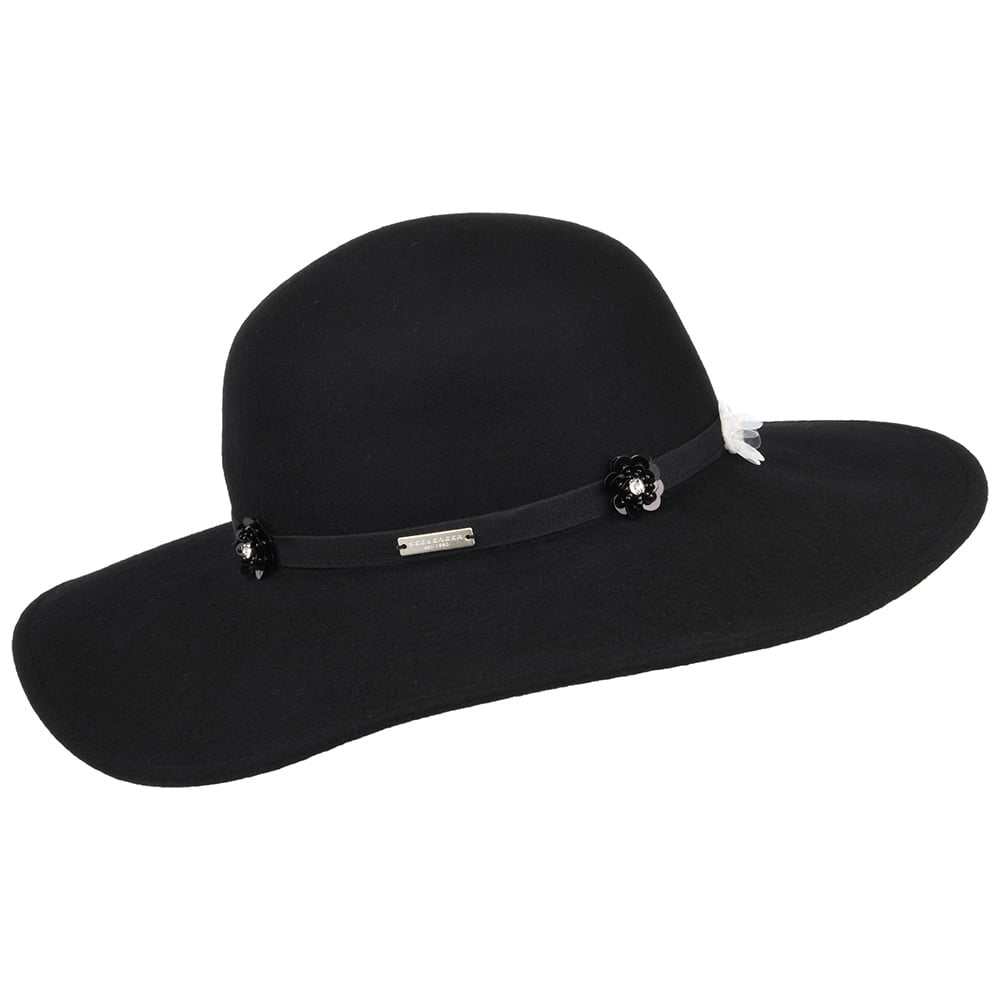 Sombrero flexible mujeres Flower de fieltro de lana de Seeberger - Negro