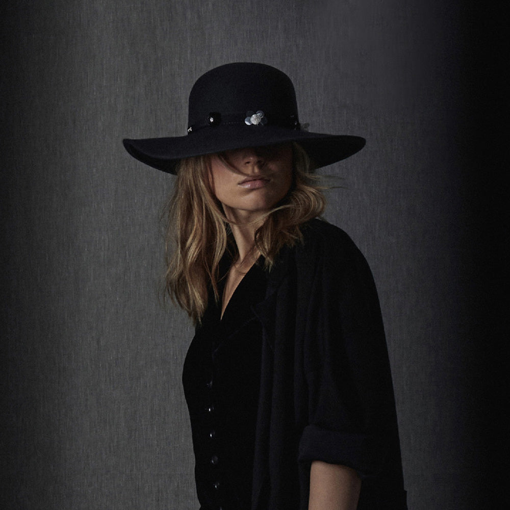 Sombrero flexible mujeres Flower de fieltro de lana de Seeberger - Negro
