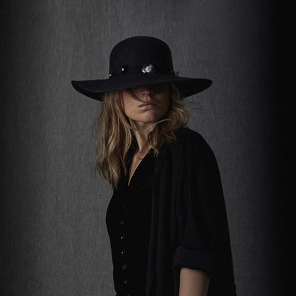 Sombrero flexible mujeres Flower de fieltro de lana de Seeberger - Negro