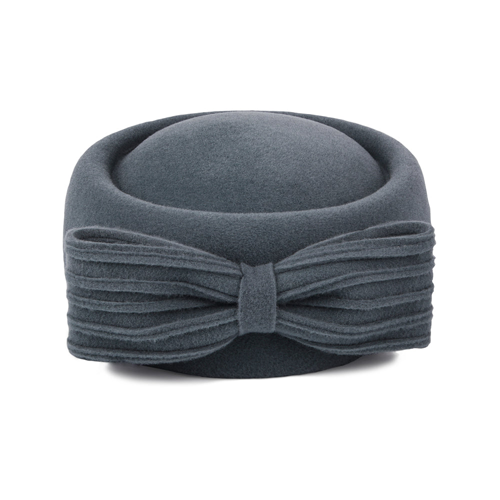 Sombrero Pillbox Jackie O con lazo decorativo de lana de Whiteley - Antracita