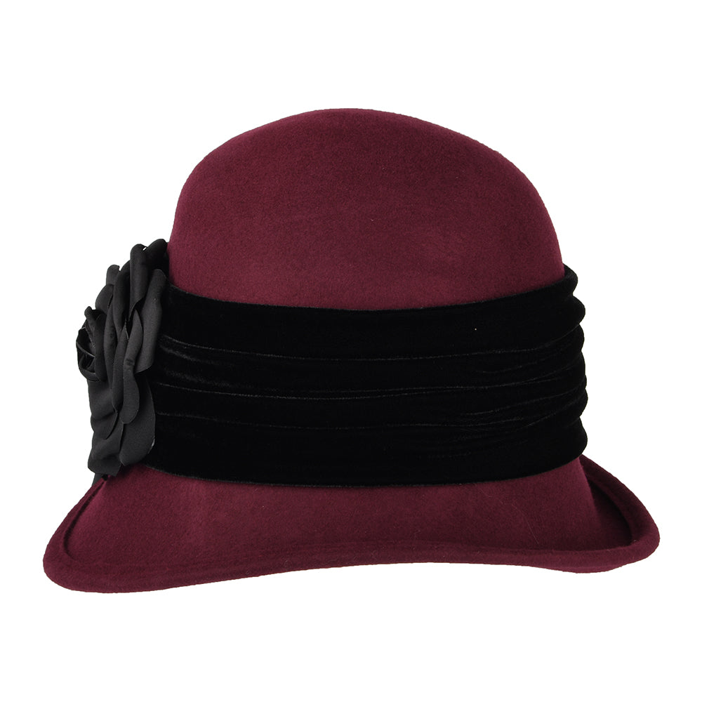 Sombrero Cloche de fieltro de lana con flor decorativa de Scala - Burdeos