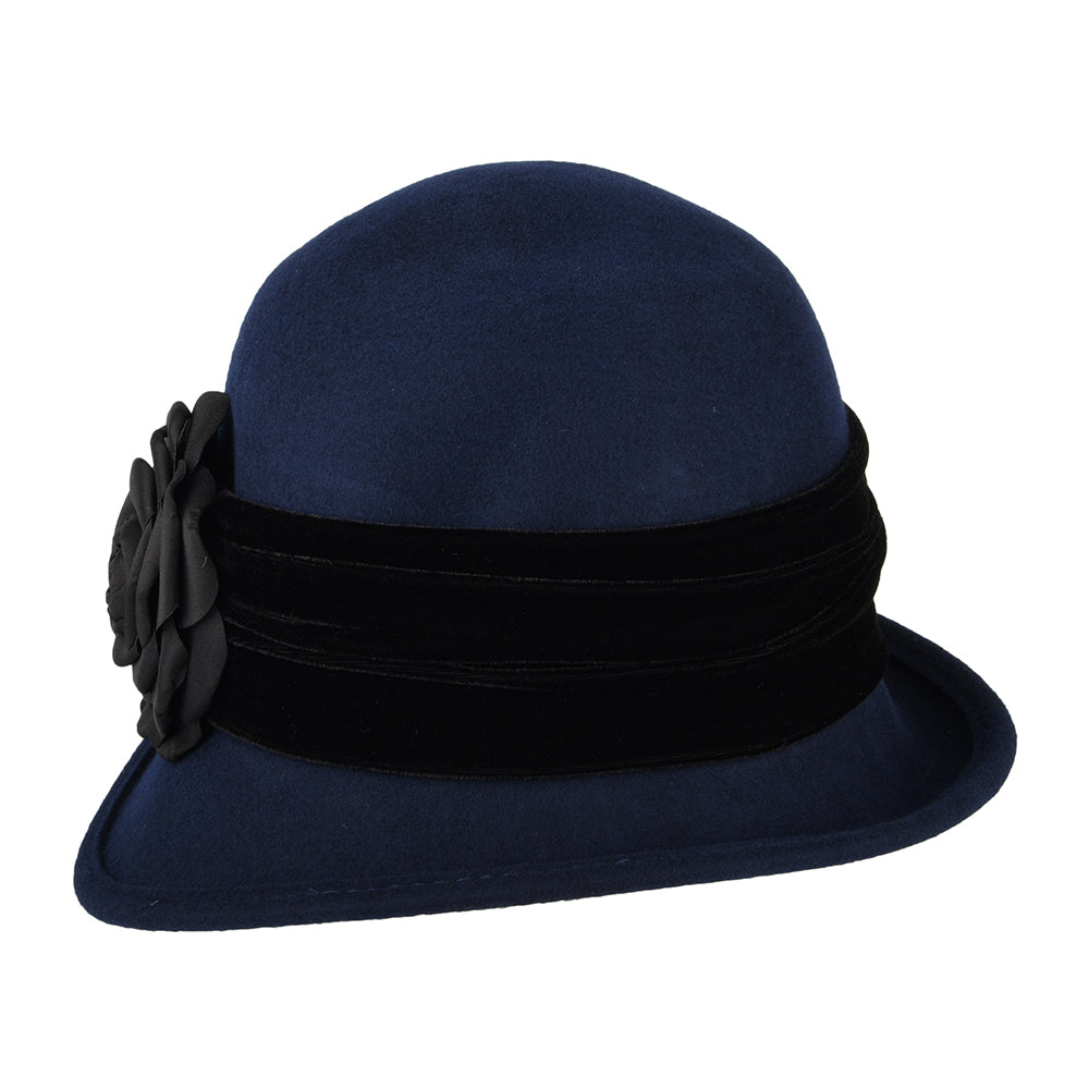 Sombrero Cloche de fieltro de lana con flor decorativa de Scala - Indigo