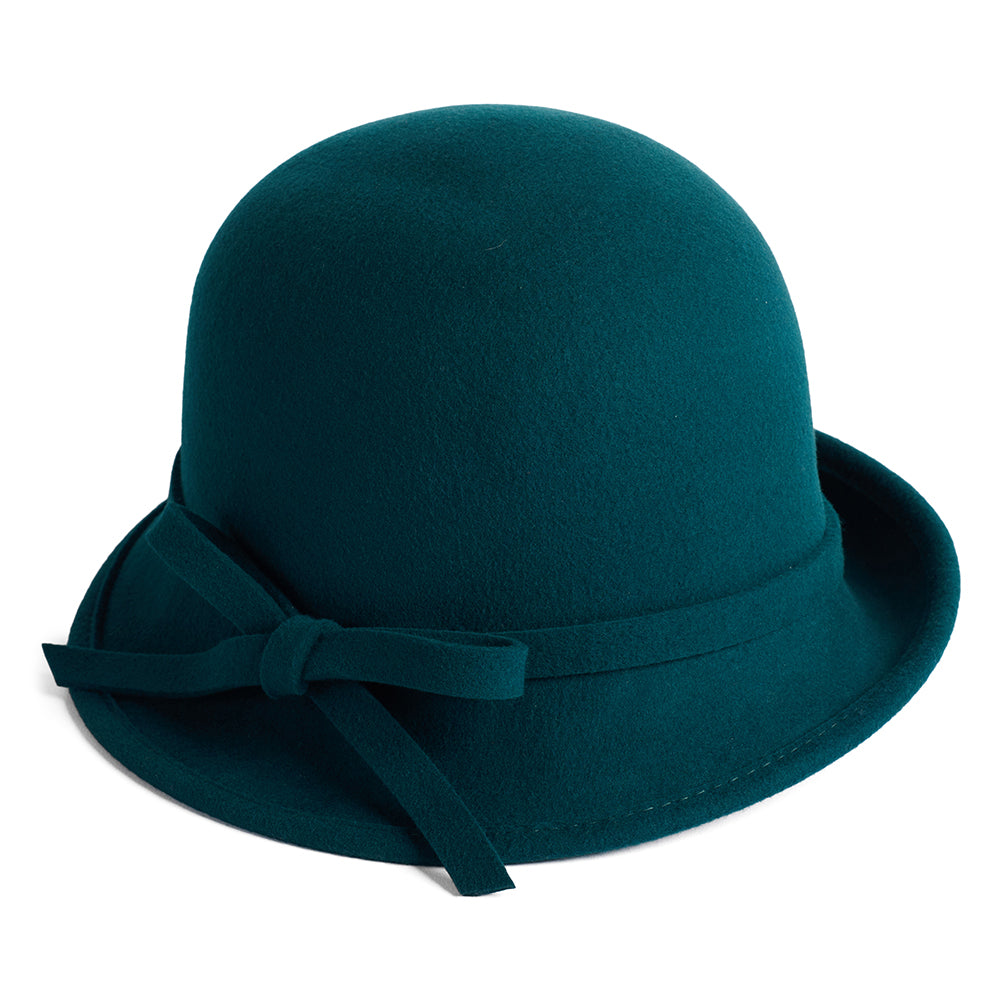 Sombrero Cloche de fieltro de lana con lazo de Failsworth - Verde Azulado