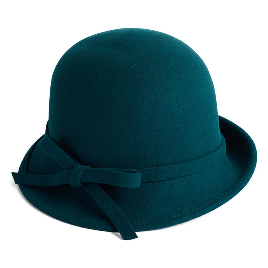 Sombrero Cloche de fieltro de lana con lazo de Failsworth - Verde Azulado